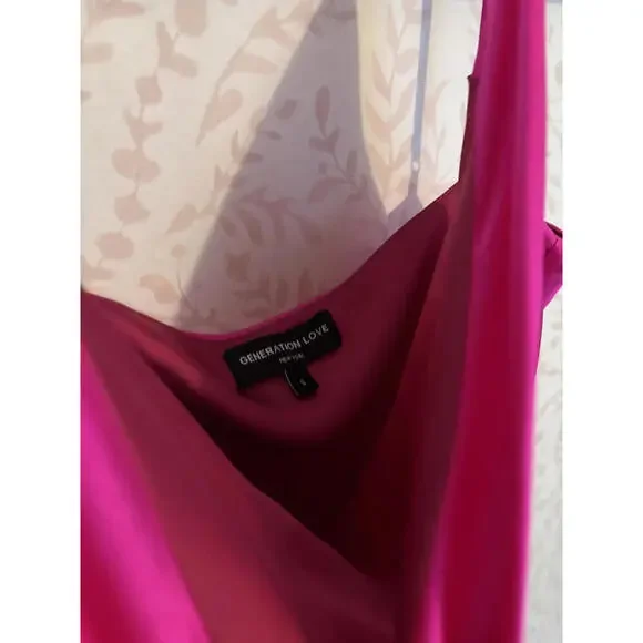 GENERATION LOVE Satin Pink Silk Dress with Spaghetti Straps - Picture 4 of 8